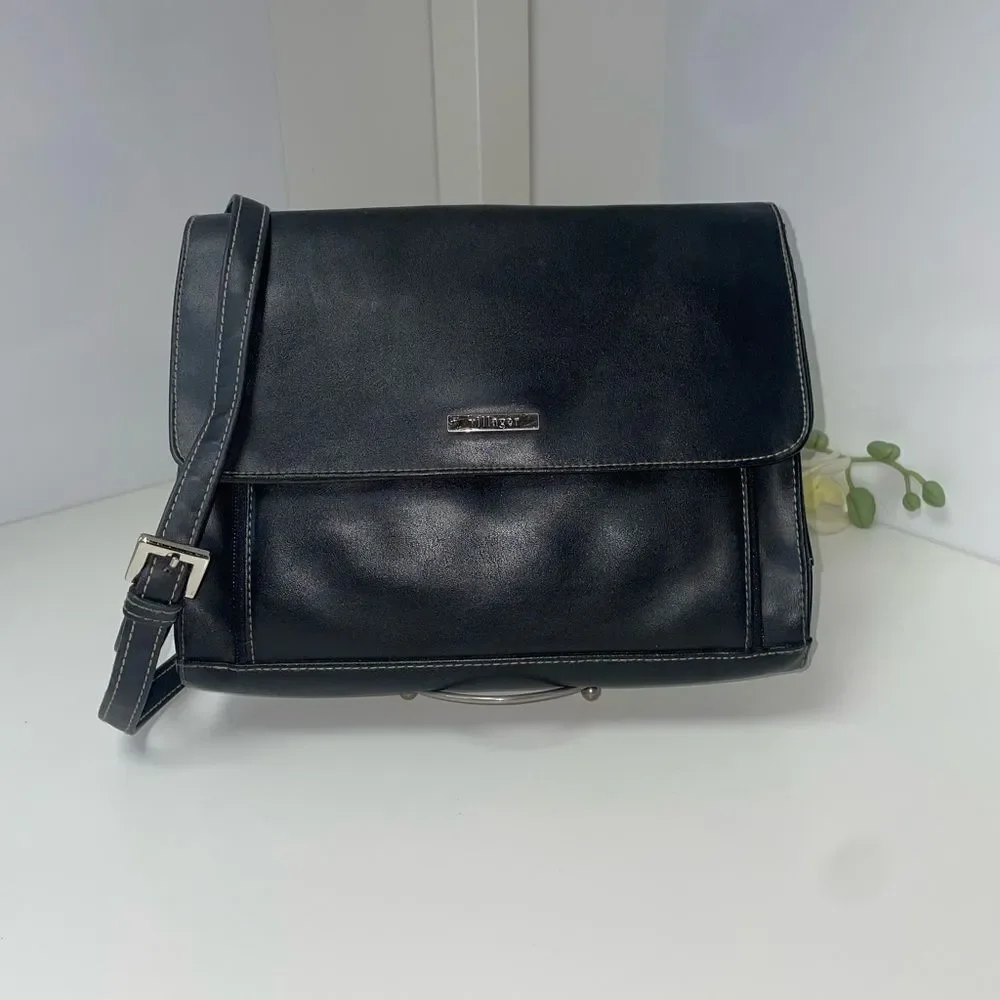 Villager Black Leather Organizer Messenger Bag